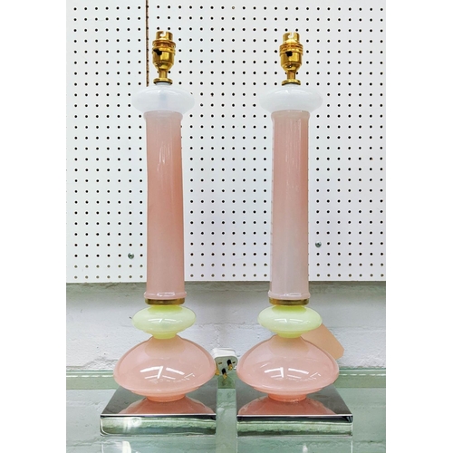 334 - CENEDASE MURANO GLASS TABLE LAMPS, a pair, vintage pink opaline glass, on chrome bases, 54cm H. (2)