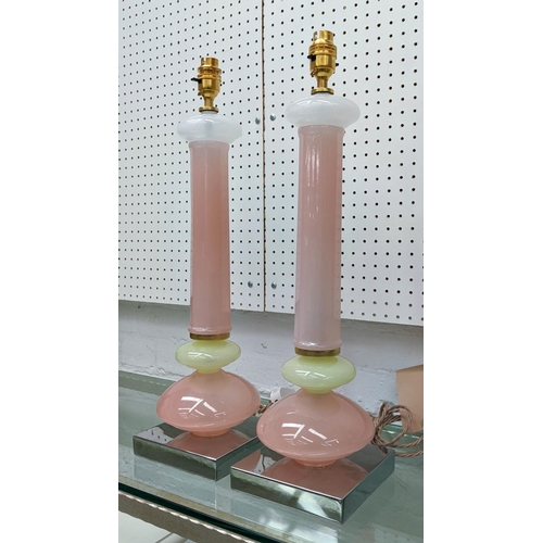 334 - CENEDASE MURANO GLASS TABLE LAMPS, a pair, vintage pink opaline glass, on chrome bases, 54cm H. (2)