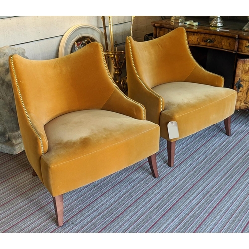 344 - MUNNA BECOMES ME ARMCHAIRS, a pair, 74cm W, mustard cotton velvet upholstered. (2)