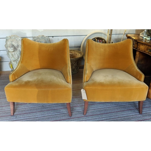 344 - MUNNA BECOMES ME ARMCHAIRS, a pair, 74cm W, mustard cotton velvet upholstered. (2)