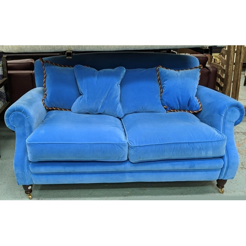 350 - WESLEY BARRELL SOFA, 170cm W, blue velvet upholstered.