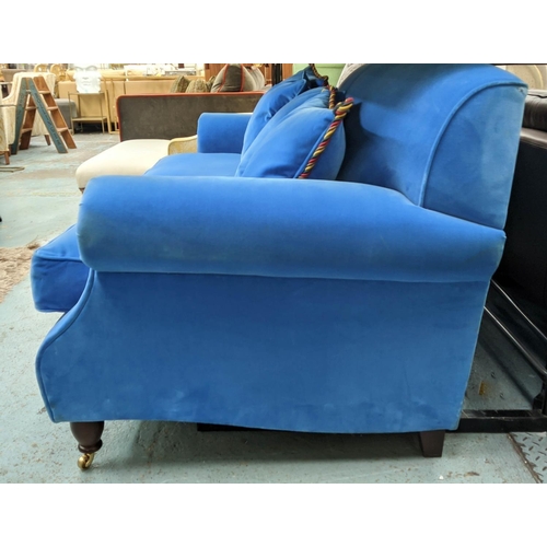 350 - WESLEY BARRELL SOFA, 170cm W, blue velvet upholstered.