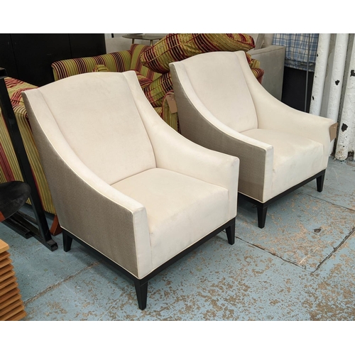 353 - ARMCHAIRS, a pair, ivory velvet upholstered with contrasting exterior fabric detail, 75cm x 85cm x 9... 