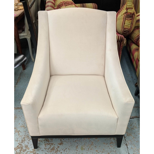 353 - ARMCHAIRS, a pair, ivory velvet upholstered with contrasting exterior fabric detail, 75cm x 85cm x 9... 