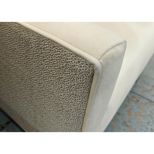 353 - ARMCHAIRS, a pair, ivory velvet upholstered with contrasting exterior fabric detail, 75cm x 85cm x 9... 