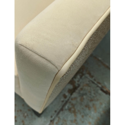 353 - ARMCHAIRS, a pair, ivory velvet upholstered with contrasting exterior fabric detail, 75cm x 85cm x 9... 