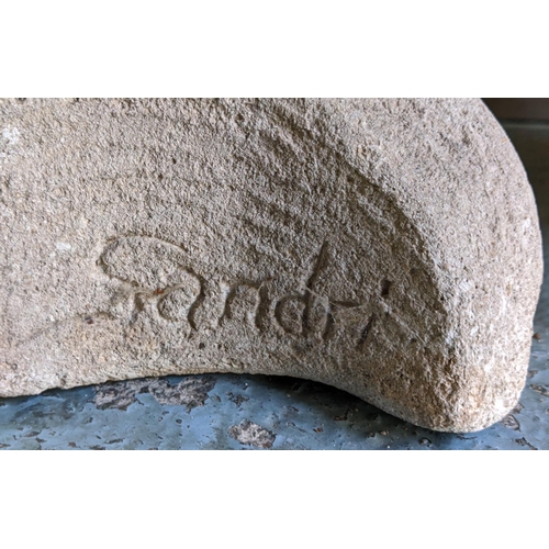 359 - GIANDOMENICO SANDRI TABLE BASES, a pair, with additional differing stone top, 43cm x 65cm x 65cm. (2... 