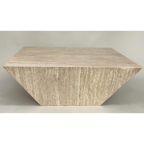 371 - TRAVERTINE LOW TABLE, vintage mid 20th century Italian, square with tapered sides, 100cm x 100cm x 4... 