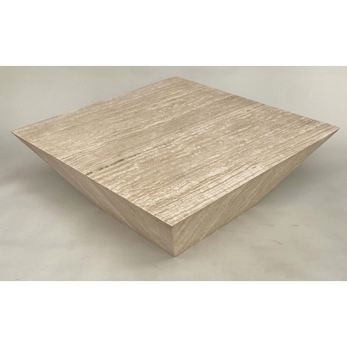 371 - TRAVERTINE LOW TABLE, vintage mid 20th century Italian, square with tapered sides, 100cm x 100cm x 4... 