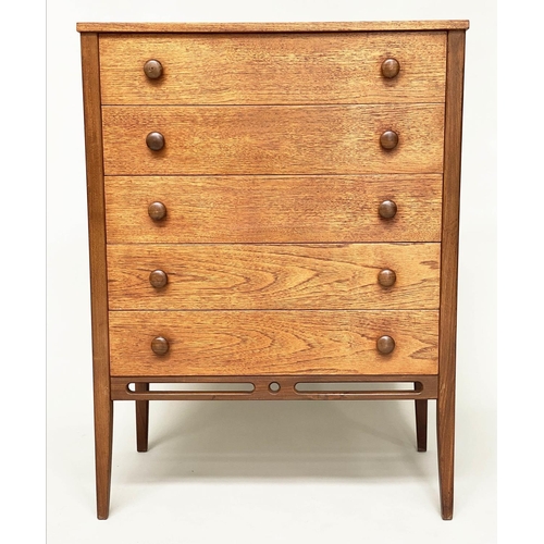 372 - HEALS CHEST, vintage mid 20th century teak with five long drawers attributed to Heals, 71cm x 46cm x... 