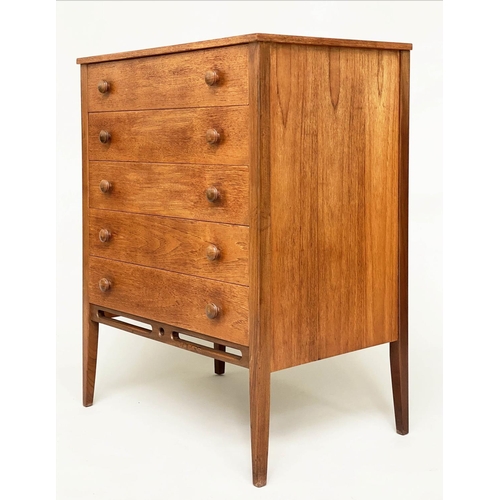 372 - HEALS CHEST, vintage mid 20th century teak with five long drawers attributed to Heals, 71cm x 46cm x... 