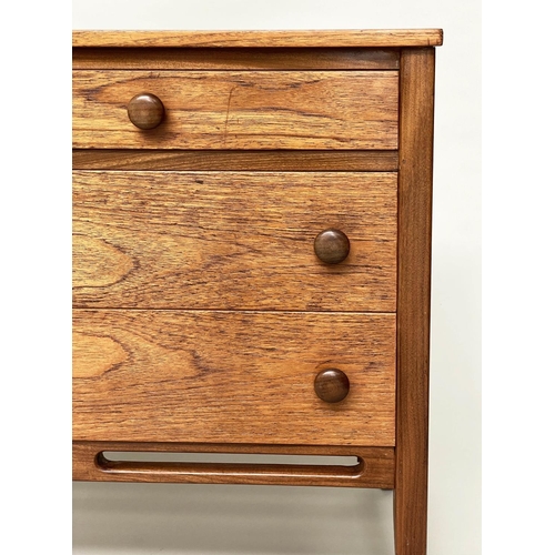 375 - LOW CHEST, mid 20th century teak with seven drawers in the manner of Heals, 148cm x 69cm H x 46cm.