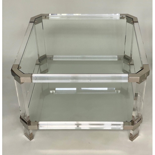 377 - LAMP/SIDE TABLES, a pair, 1970's lucite square rounded each with shelf, 45cmx  45cm x 40cm H. (2)