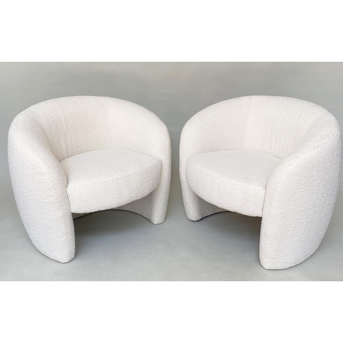 380 - MANDY ARMCHAIRS, a pair, Calvers and Suvdal Mandy armchairs with rounded back and arms in lambswool ... 