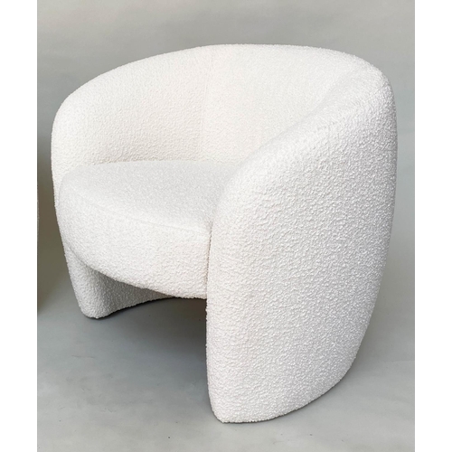 380 - MANDY ARMCHAIRS, a pair, Calvers and Suvdal Mandy armchairs with rounded back and arms in lambswool ... 