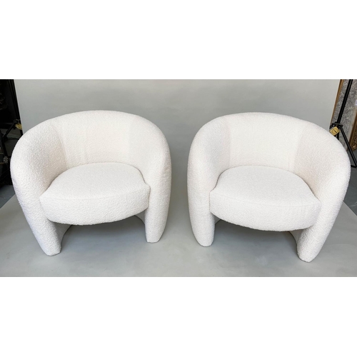 380 - MANDY ARMCHAIRS, a pair, Calvers and Suvdal Mandy armchairs with rounded back and arms in lambswool ... 