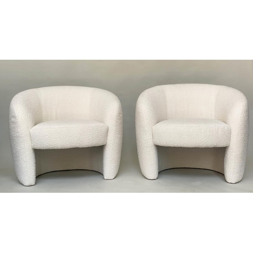 380 - MANDY ARMCHAIRS, a pair, Calvers and Suvdal Mandy armchairs with rounded back and arms in lambswool ... 