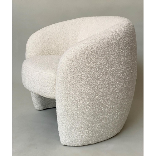 380 - MANDY ARMCHAIRS, a pair, Calvers and Suvdal Mandy armchairs with rounded back and arms in lambswool ... 