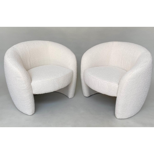 380 - MANDY ARMCHAIRS, a pair, Calvers and Suvdal Mandy armchairs with rounded back and arms in lambswool ... 