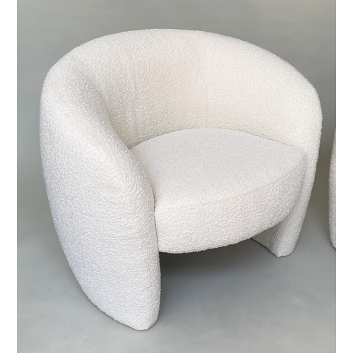 380 - MANDY ARMCHAIRS, a pair, Calvers and Suvdal Mandy armchairs with rounded back and arms in lambswool ... 