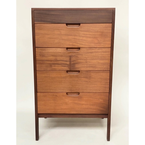 381 - CHEST, mid 20th century Danish teak with five drawers including a frieze drawer, 62cm x 51cm x 108cm... 