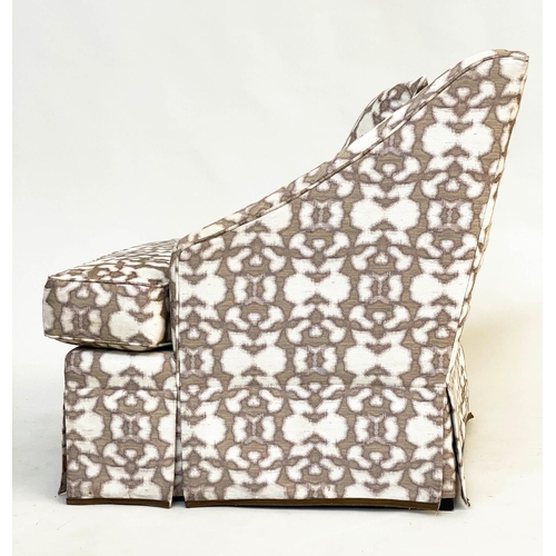 385 - EGERTON ARMCHAIR, silk weave upholstered with cushion by Dudgeon, 70cm x 87cm x 87cm H.