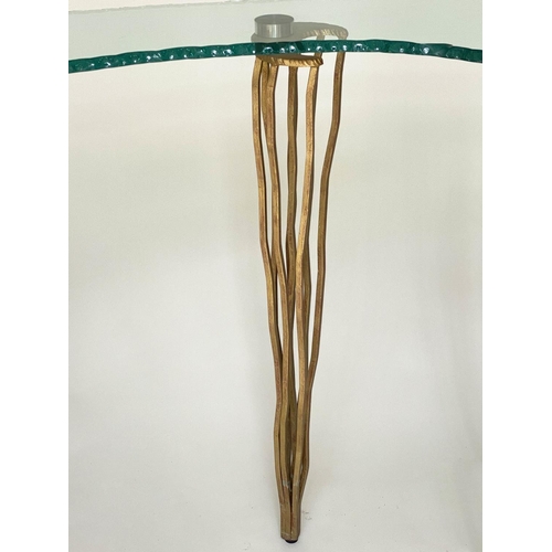 386 - CONSOLE TABLE BY DOMUN NOVA, Italian modernist asymmetrical outline glaze raised on gilt wrought iro... 