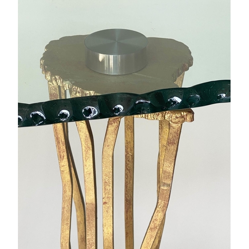 386 - CONSOLE TABLE BY DOMUN NOVA, Italian modernist asymmetrical outline glaze raised on gilt wrought iro... 