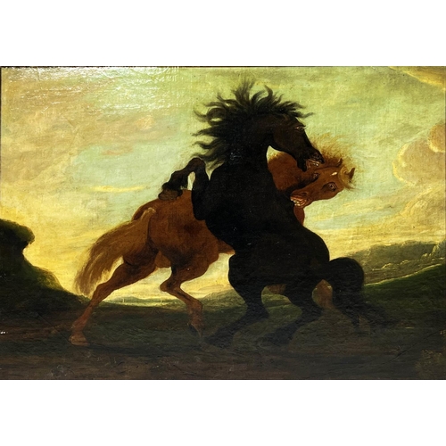 41 - MANNER OF EUGENE DELACROIX (French 1798-1863) 'Fighting Stallions', 19th century, oil on canvas, 56c... 