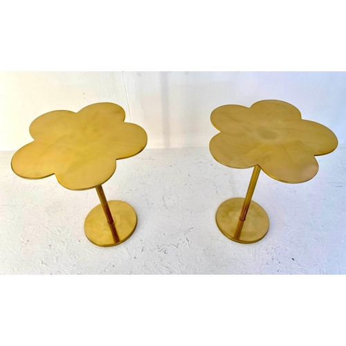 464 - CLOVER LEAF SIDE TABLES, a pair, 51cm high, 41cm diameter, gilt metal. (2)