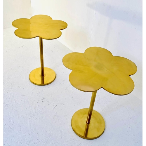 464 - CLOVER LEAF SIDE TABLES, a pair, 51cm high, 41cm diameter, gilt metal. (2)