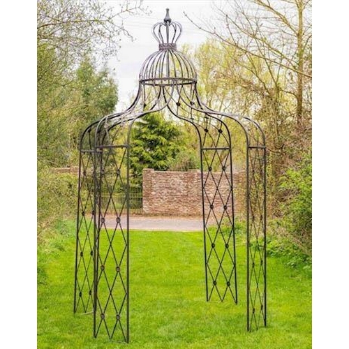 466 - ARCHITECTURAL GARDEN PERGOLA, 325cm high, 200cm diameter, Regency style, aged finish, crown pediment... 