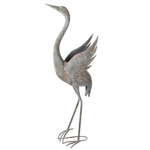 471 - SCULPTURAL GARDEN CRANEs, a pair, 108cm high, 48cm long, 17cm deep, galvanised metal. (2)