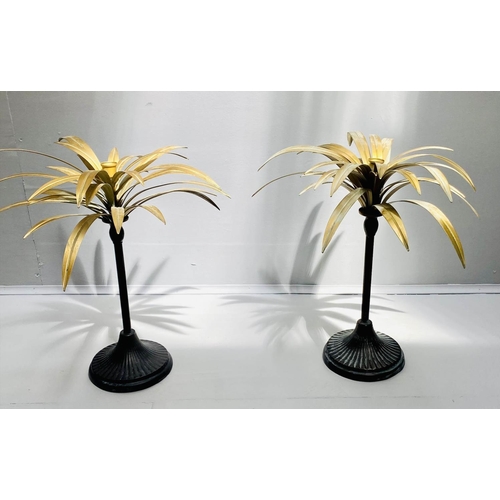 475 - PALM TREE CANDLESTICKS, a pair, 46cm high, gilt palm leaves, black stands. (2)