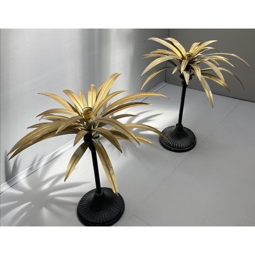 475 - PALM TREE CANDLESTICKS, a pair, 46cm high, gilt palm leaves, black stands. (2)