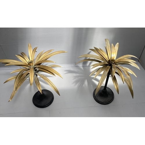 475 - PALM TREE CANDLESTICKS, a pair, 46cm high, gilt palm leaves, black stands. (2)