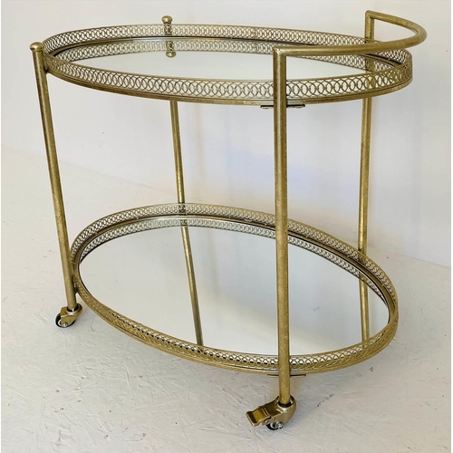 477 - MAISON JANSEN STYLE COCKTAIL TROLLEY, 87cm high, 78cm wide, 47cm deep, two-tier form with mirrored g... 