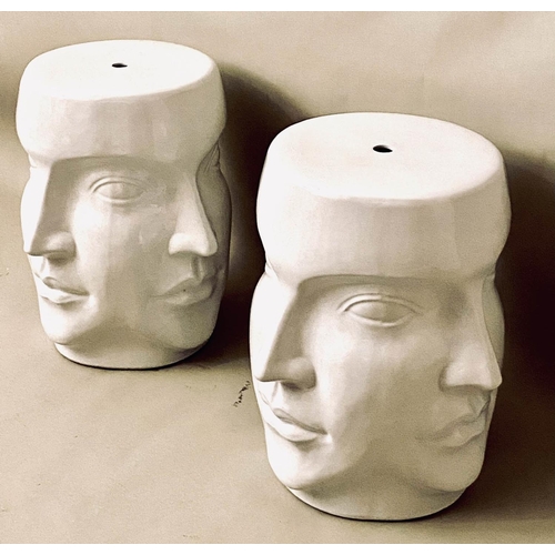 479 - SURREALIST STYLE BARREL STOOLS, a pair, glazed ceramic, 44cm high, 38cm diameter. (2)