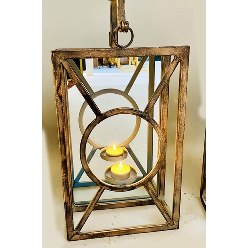 480 - WALL HANGING CANDLE LANTERNS, a set of six, French Art deco style, mirrored back plate detail, 43cm ... 