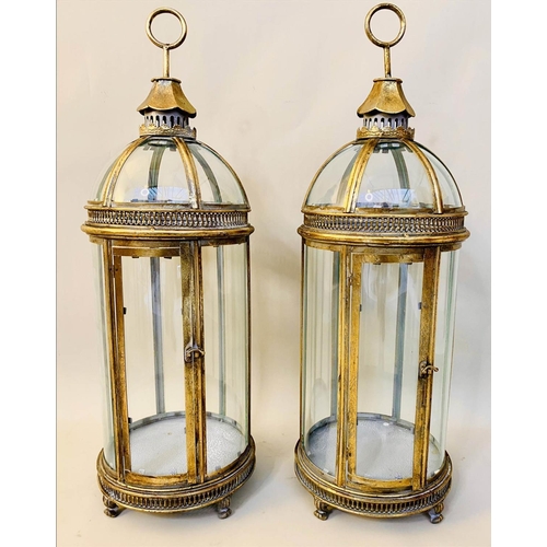 482 - STORM LANTERNS, pair, 80cm H x 28cm diam. in the Regency style, gilt metal frames, glazed sides and ... 