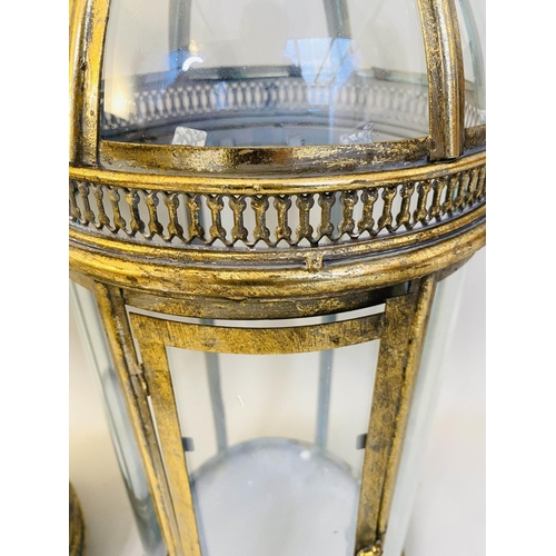 482 - STORM LANTERNS, pair, 80cm H x 28cm diam. in the Regency style, gilt metal frames, glazed sides and ... 