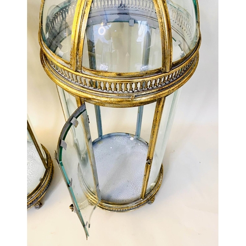 482 - STORM LANTERNS, pair, 80cm H x 28cm diam. in the Regency style, gilt metal frames, glazed sides and ... 