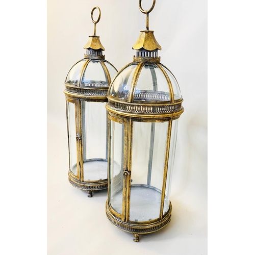 482 - STORM LANTERNS, pair, 80cm H x 28cm diam. in the Regency style, gilt metal frames, glazed sides and ... 