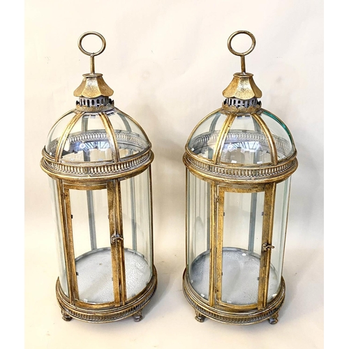 482 - STORM LANTERNS, pair, 80cm H x 28cm diam. in the Regency style, gilt metal frames, glazed sides and ... 