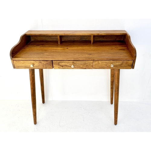 486 - DESK, 92cm high, 99cm wide, 48cm deep, 1960s Danish style, three pigeon holes and three drawers, rai... 