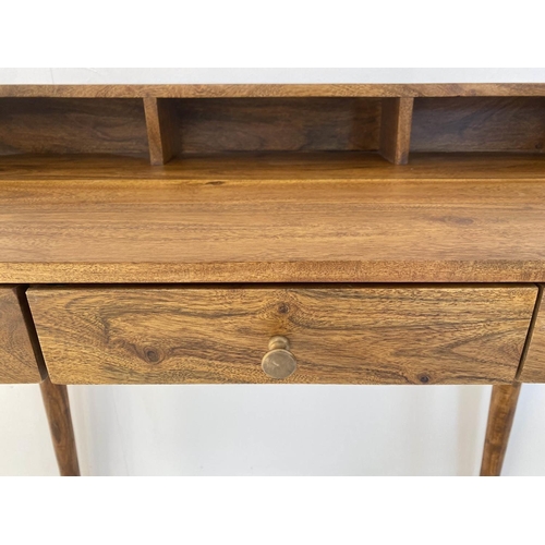 486 - DESK, 92cm high, 99cm wide, 48cm deep, 1960s Danish style, three pigeon holes and three drawers, rai... 