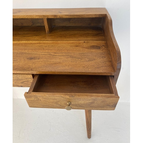 486 - DESK, 92cm high, 99cm wide, 48cm deep, 1960s Danish style, three pigeon holes and three drawers, rai... 