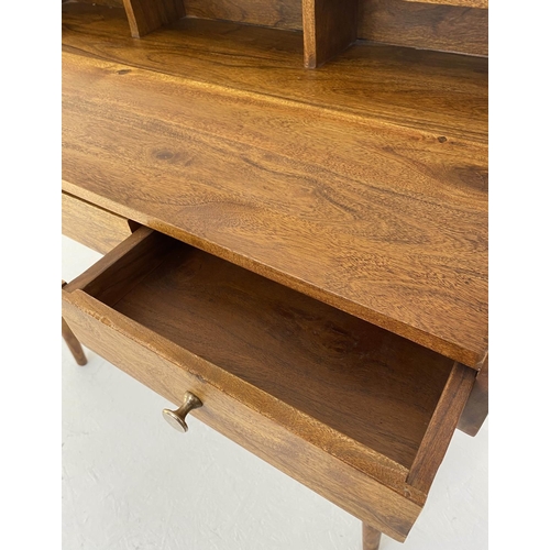 486 - DESK, 92cm high, 99cm wide, 48cm deep, 1960s Danish style, three pigeon holes and three drawers, rai... 