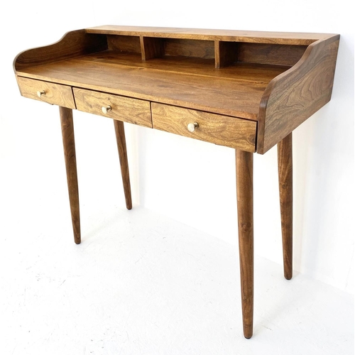 486 - DESK, 92cm high, 99cm wide, 48cm deep, 1960s Danish style, three pigeon holes and three drawers, rai... 