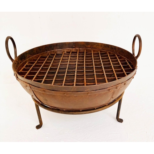 488 - KADAI FIRE BOWL, 47cm H x 64cm x 60cm, on stand.